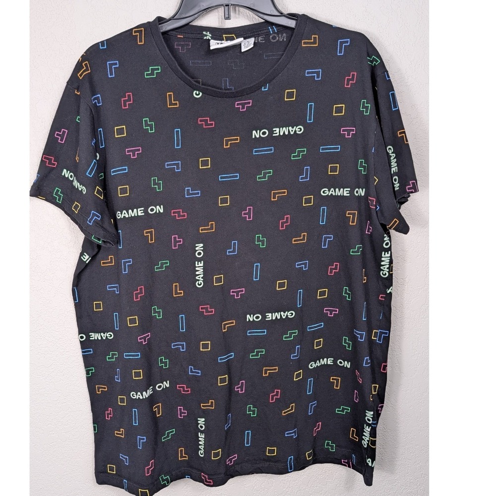 Primark Tetris T-Shirt Mens XL‎ Black Game On All Over Print Retro Gaming Tee